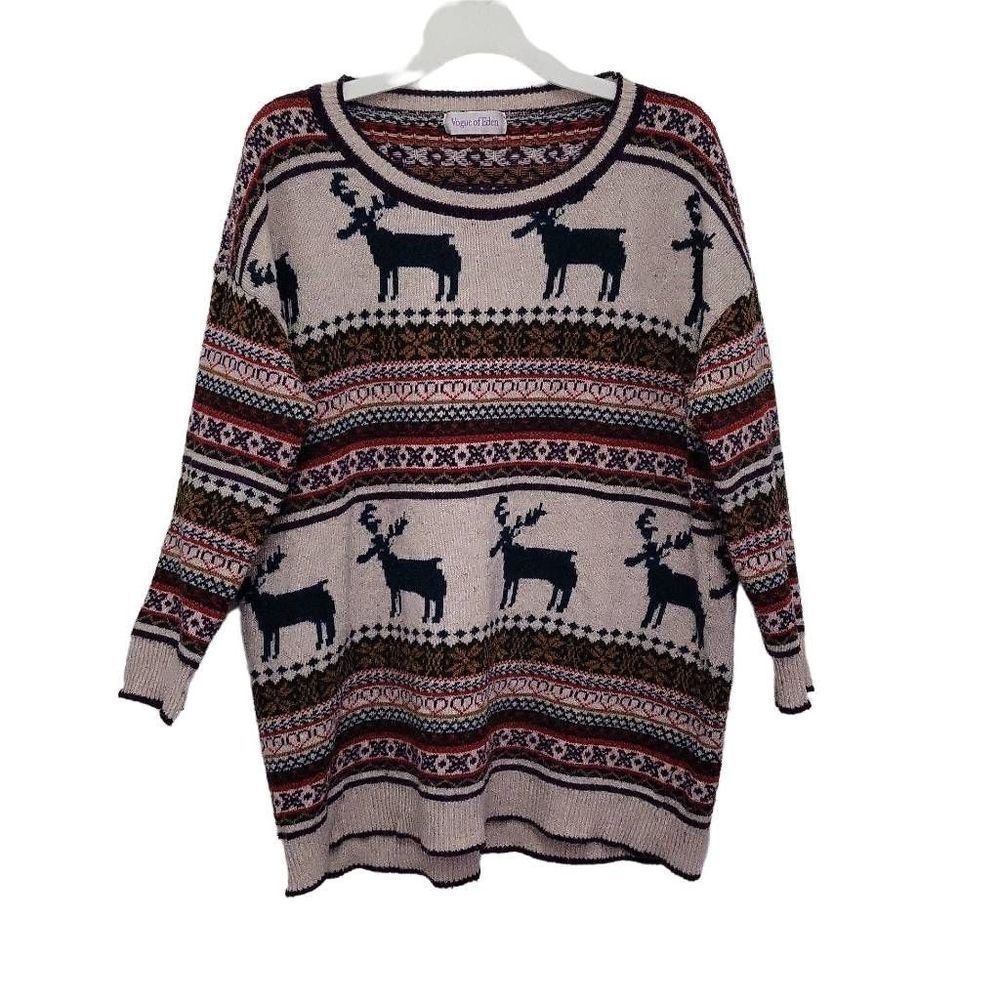 Vogue of Eden Size XL Cream Deer Heavy Sweater